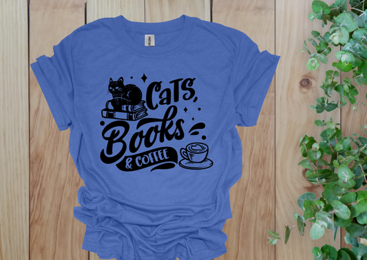 Cats, Books & Coffee Tee