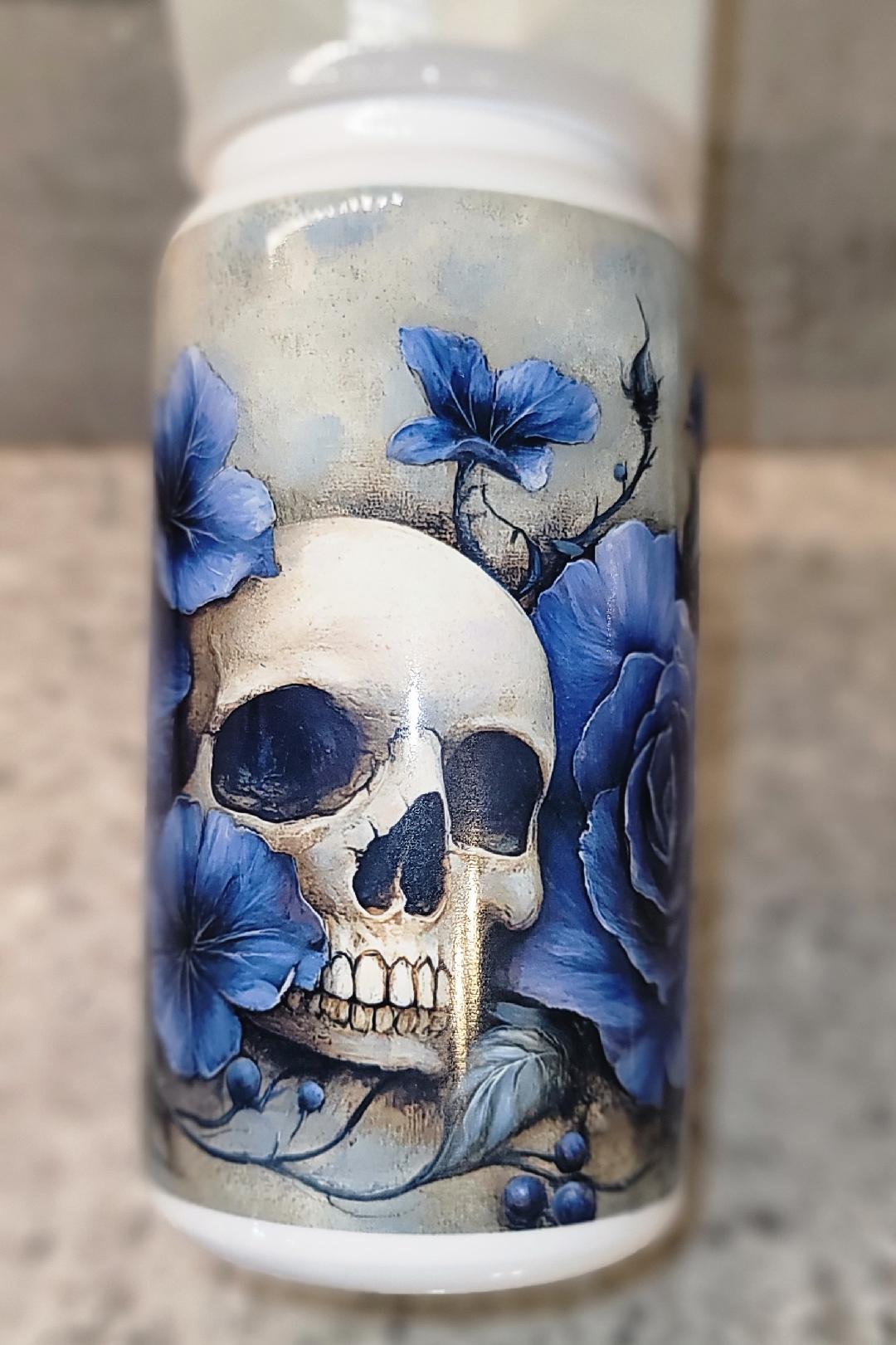 Blue skull coffee metal jar