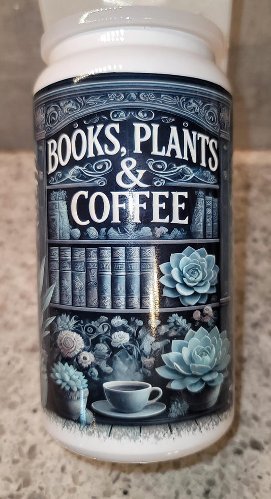 Books, Plants & Coffee Jar