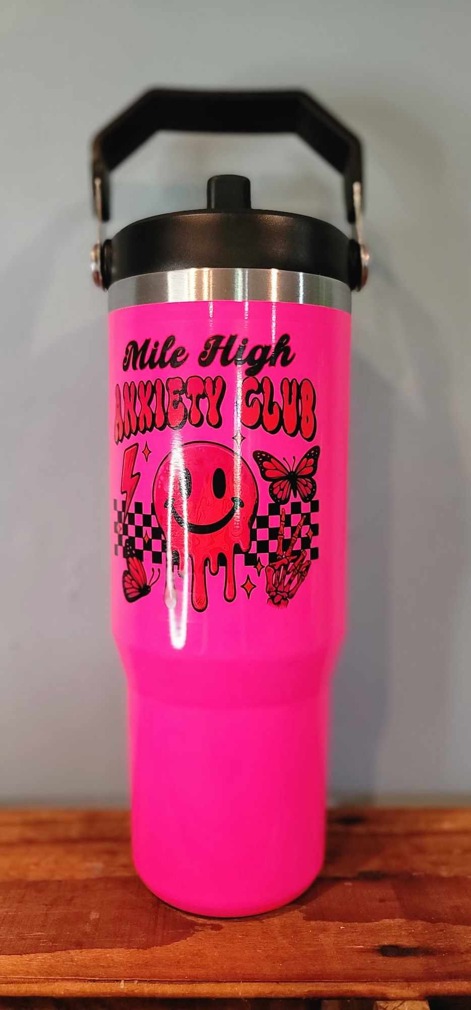 30 ounce Fliptop  with handle - Neon Pink