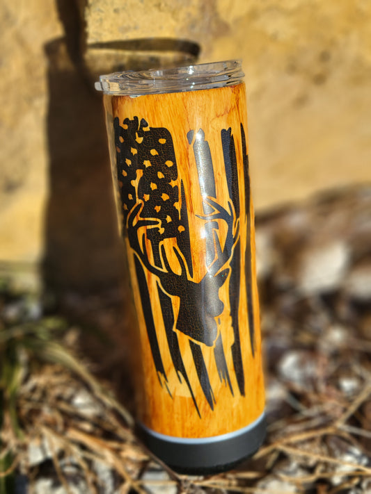 Woodgrain Deer and Flag